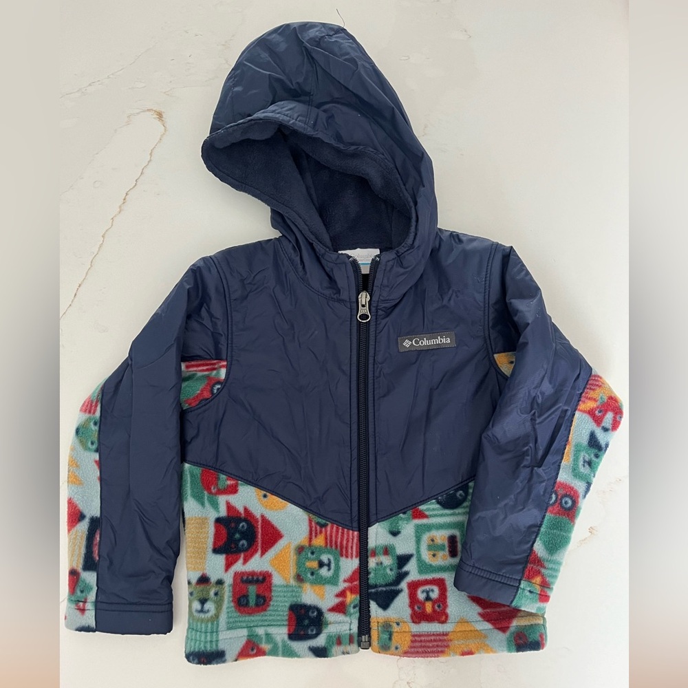 Columbia Navy Hooded Jacket with Colorful Fleece